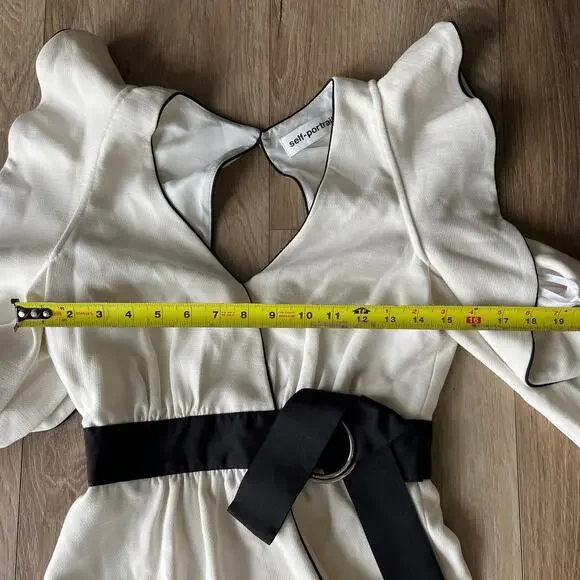 SELF-PORTRAIT Women's Monochrome Asymmetric Wrap Dress Size 2 In White
